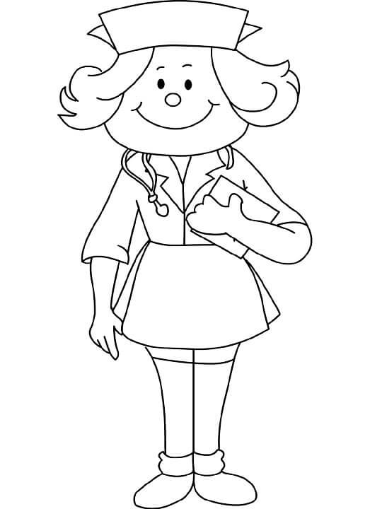 Dibujo de Bonita Enfermera para Colorear y Imprimir