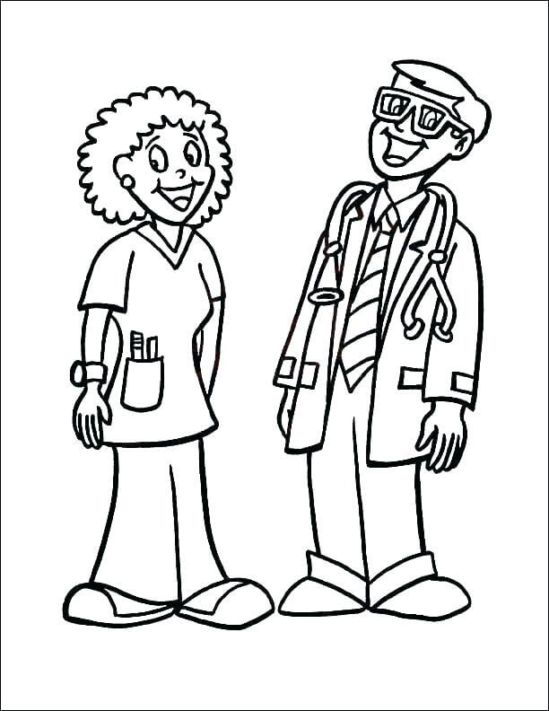 Dibujo de Doctora y Enfermera para Colorear y Imprimir