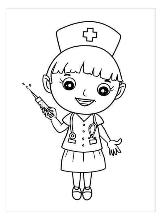 Dibujo de Enfermera Básica Divertida para Colorear y Imprimir