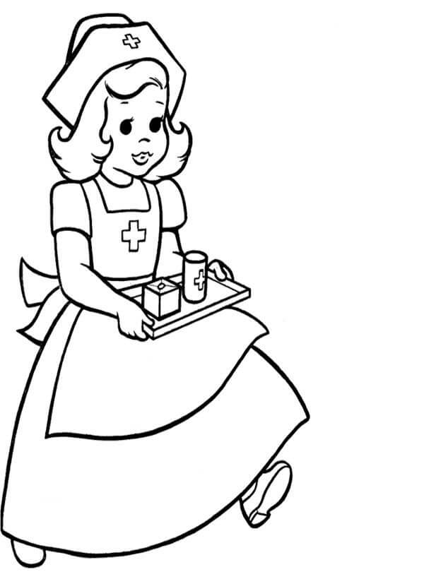 Dibujo de Enfermera Caminando para Colorear y Imprimir