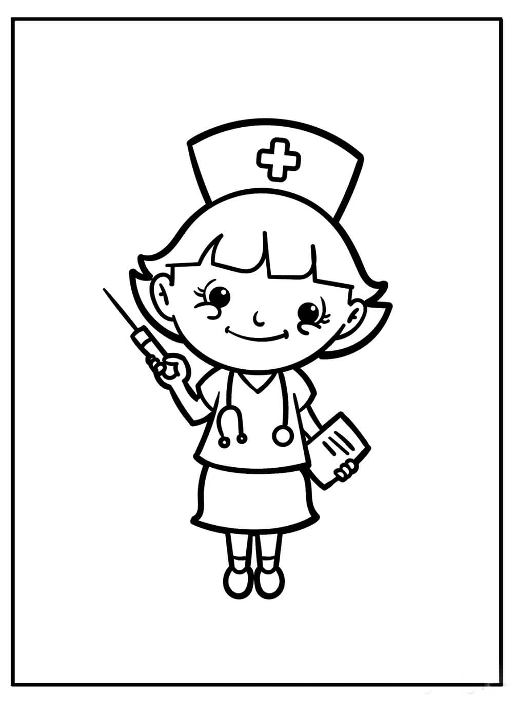 Dibujo de Enfermera Chibi para Colorear y Imprimir