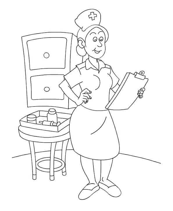 Dibujo de Enfermera Leyendo para Colorear y Imprimir