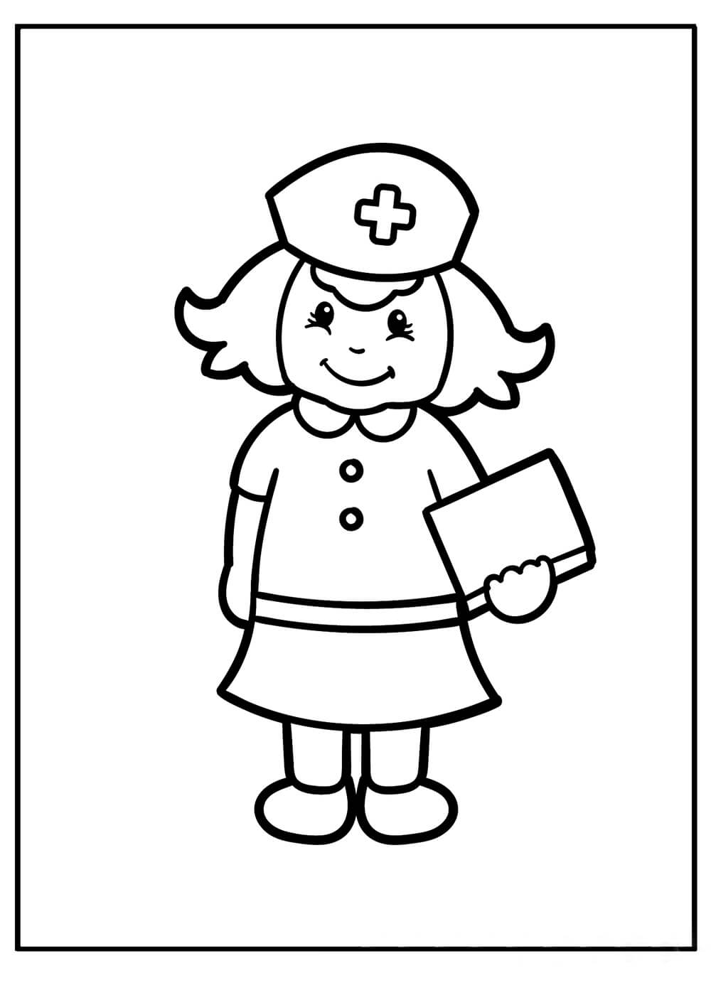 Dibujo de Enfermera Niño Sonriente para Colorear y Imprimir