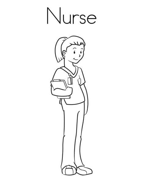 Dibujo de Enfermera Sonriente para Colorear y Imprimir