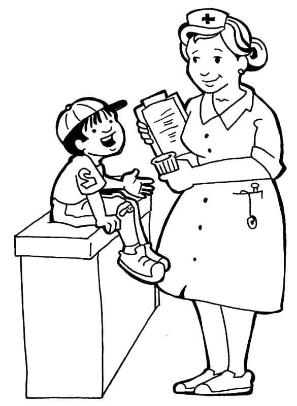 Dibujo de Enfermera y Niña para Colorear y Imprimir