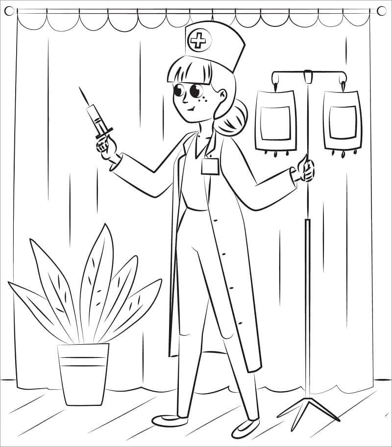 Dibujo de Gran Enfermera para Colorear y Imprimir