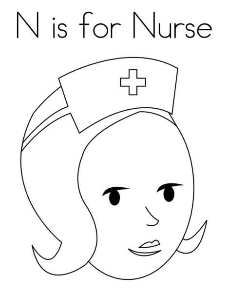 Dibujo de N Es para Enfermera para Colorear y Imprimir