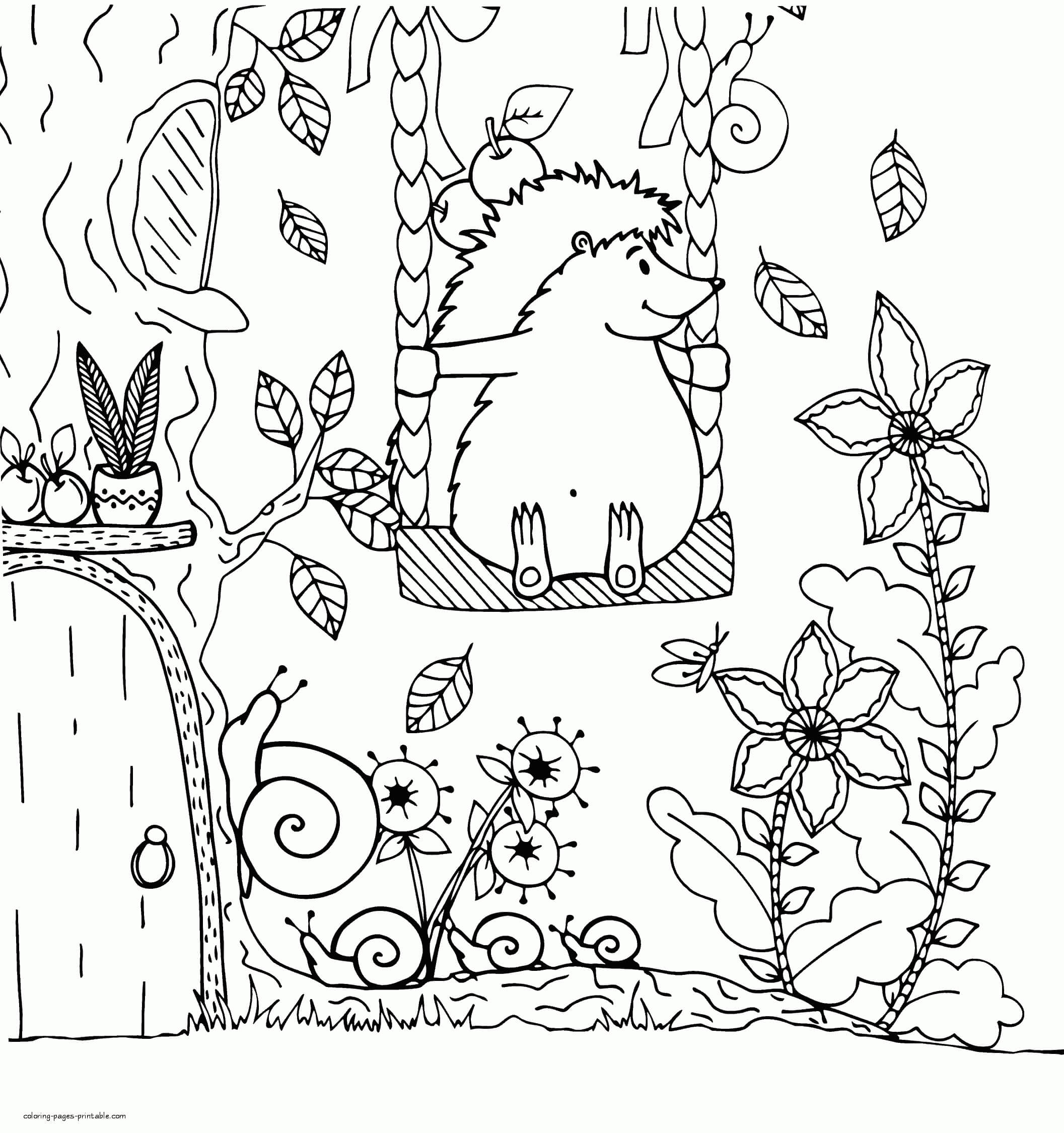 Dibujo de Columpio de Erizo para Colorear y Imprimir