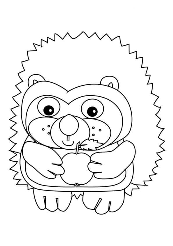 Dibujo de Erizo Con Manzana para Colorear y Imprimir