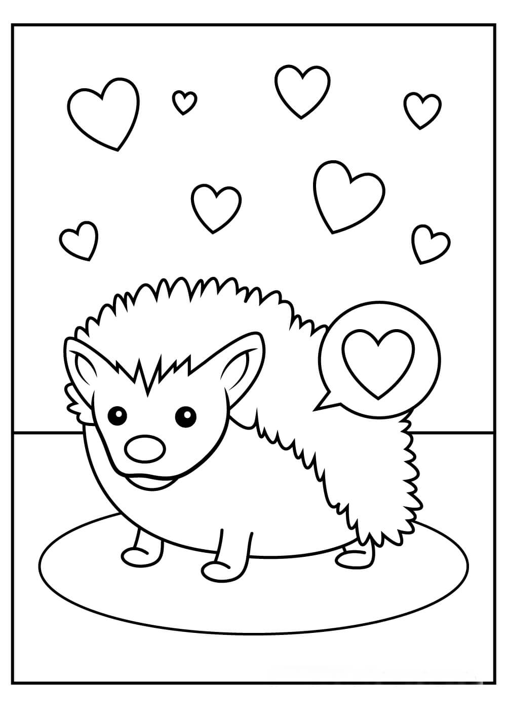Dibujo de Erizo Enamorado para Colorear y Imprimir