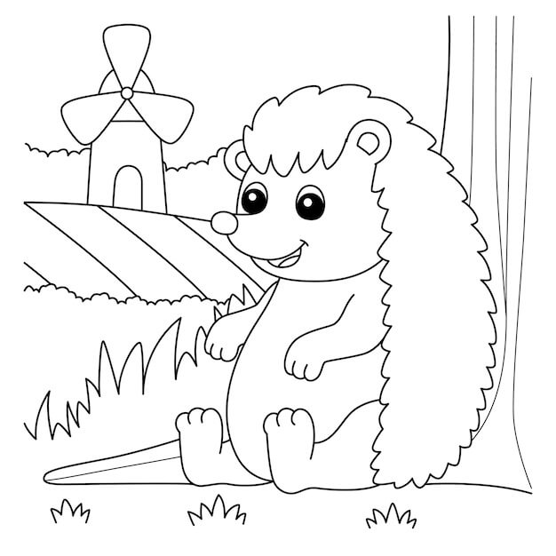 Dibujo de Erizo Sentado para Colorear y Imprimir