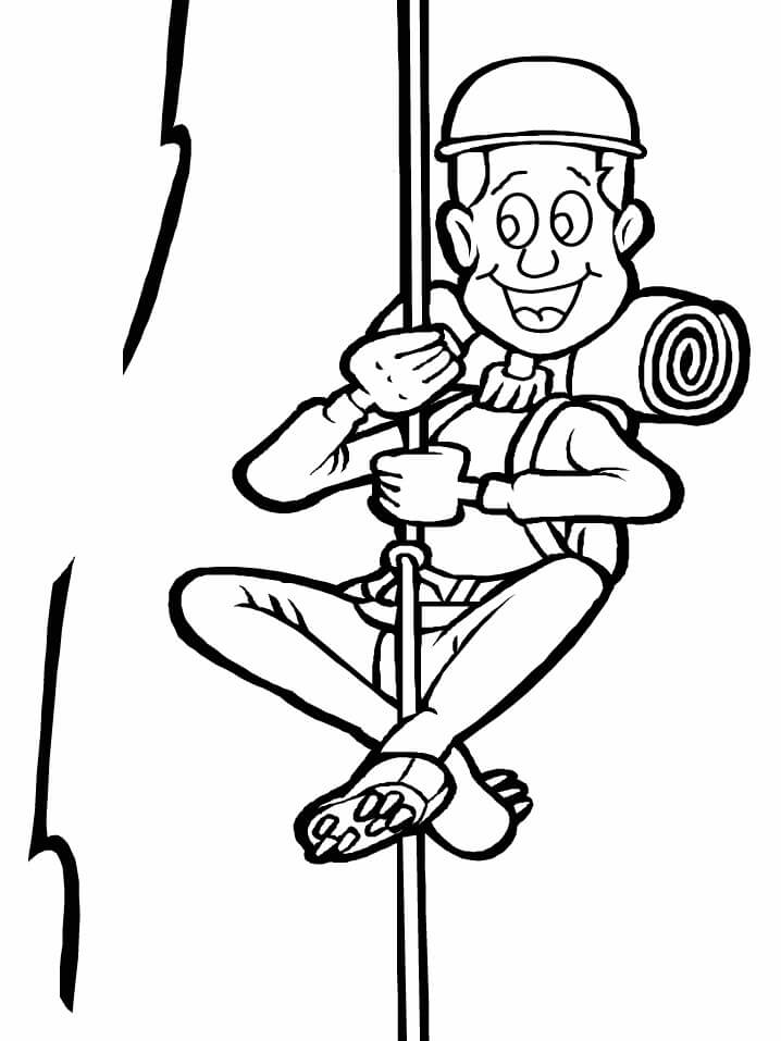 Dibujo de Chico Subiendo Con Cuerda para Colorear y Imprimir