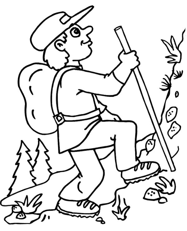 Dibujo de Hombre Montañismo para Colorear y Imprimir