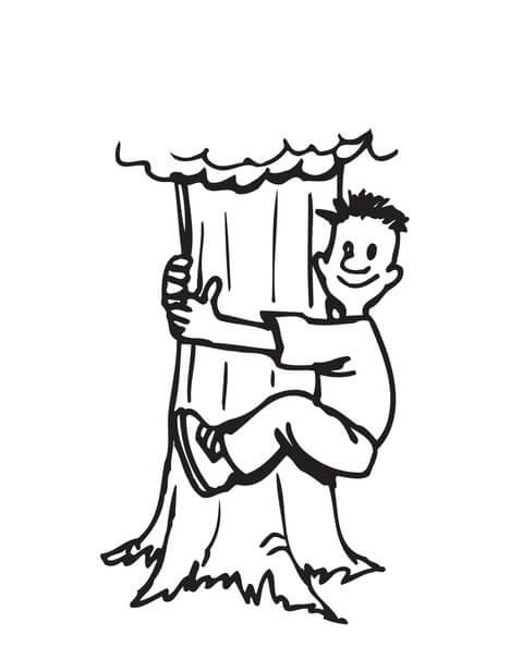 Dibujo de Hombre Trepar Árbol para Colorear y Imprimir