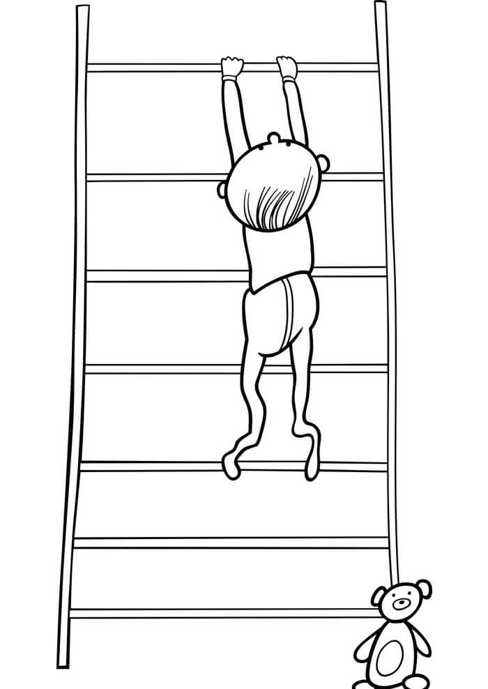 Dibujo de Nene Escalada En Estantería para Colorear y Imprimir