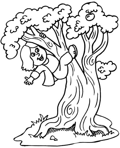 Dibujo de Niña Escalada de Árboles para Colorear y Imprimir
