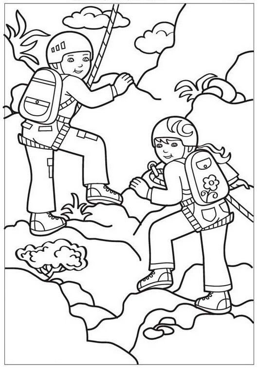 Dibujo de Niña y Niño Montañismo para Colorear y Imprimir