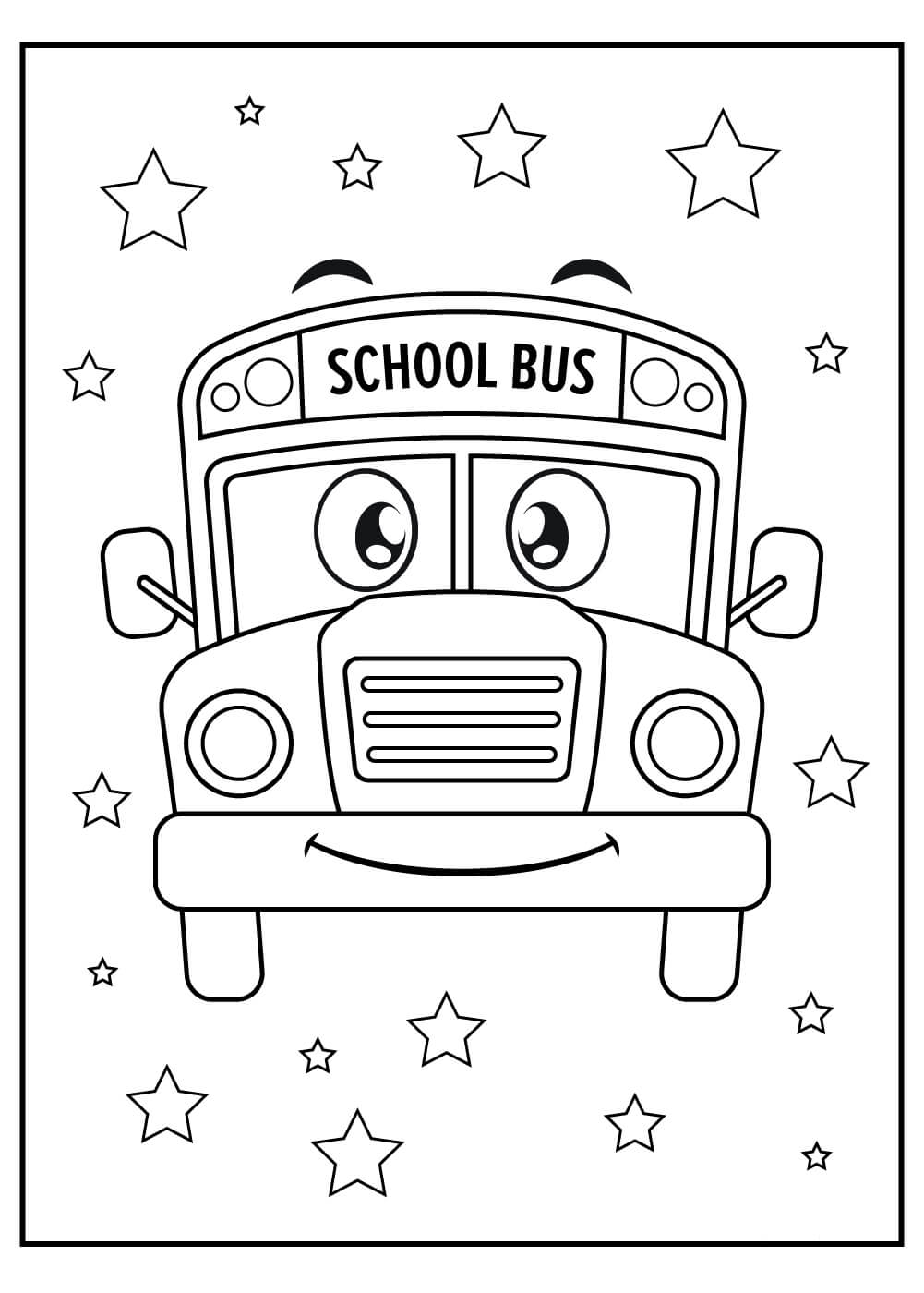 Dibujo de Autobús Escolar Sonriente Con Estrella para Colorear y Imprimir