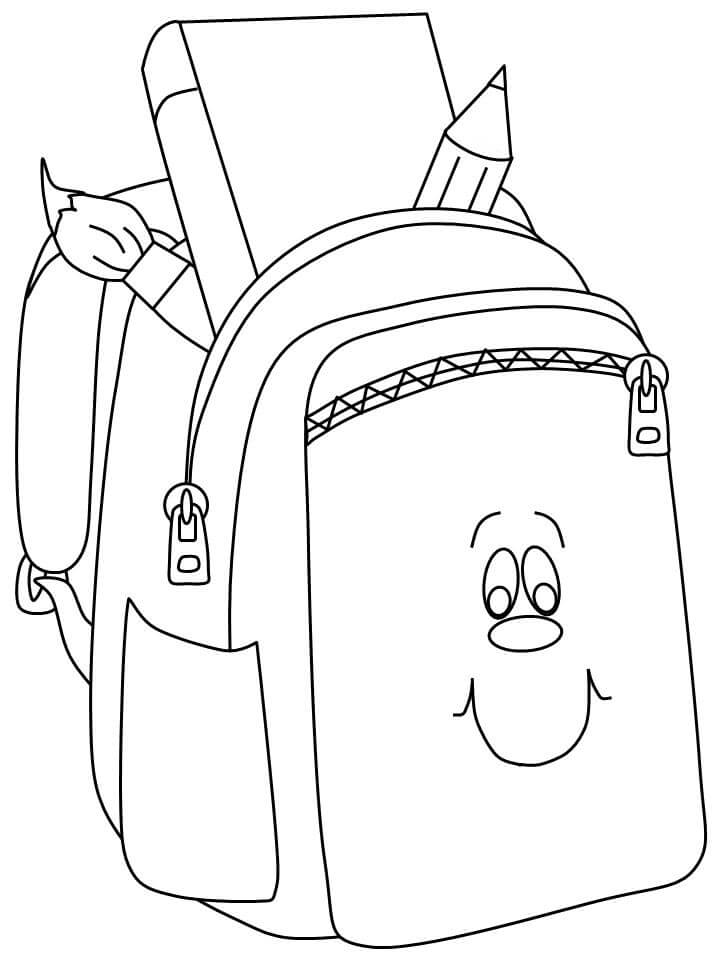 Dibujo de Bolso de Escuela Sonriente para Colorear y Imprimir