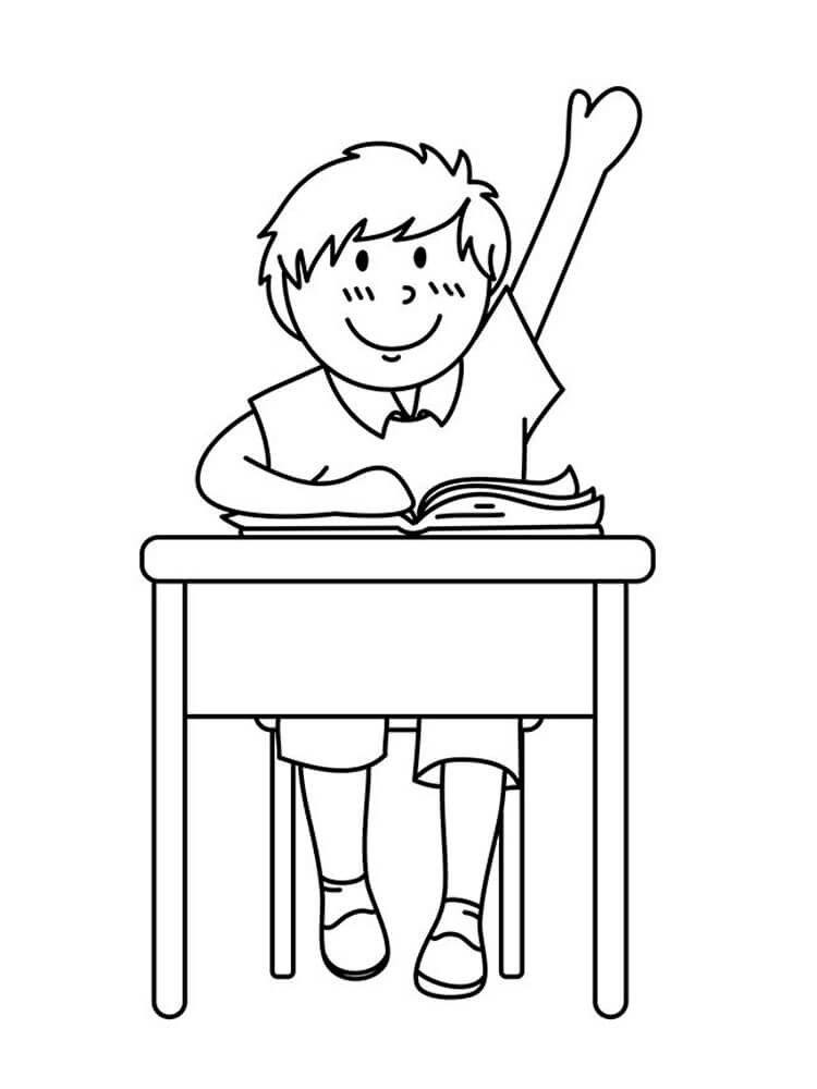 Dibujo de Chico Levantando La Mano En Clase para Colorear y Imprimir
