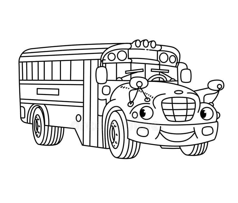 Dibujo de Divertido Pequeño Autobús Escolar Con Ojos para Colorear y Imprimir