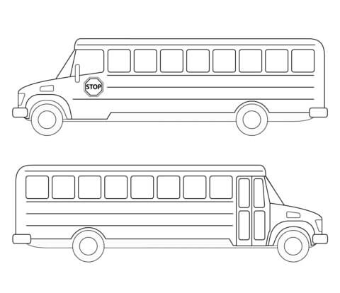 Dibujo de dos Autobuses Escolares para Colorear y Imprimir