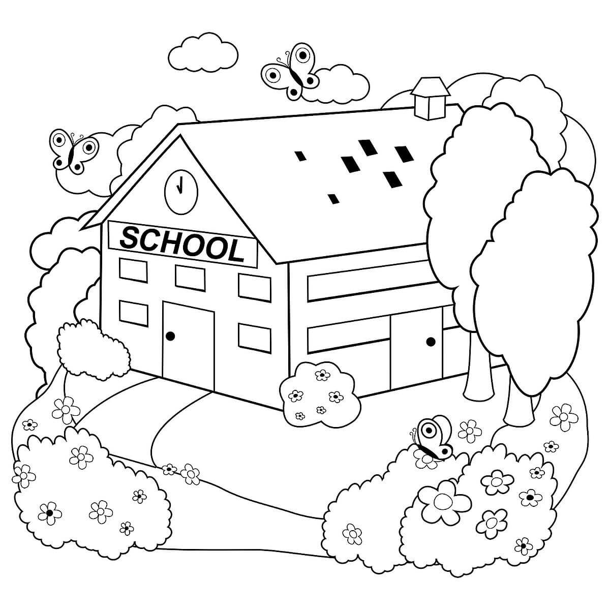 Dibujo de Escuela Linda para Colorear y Imprimir