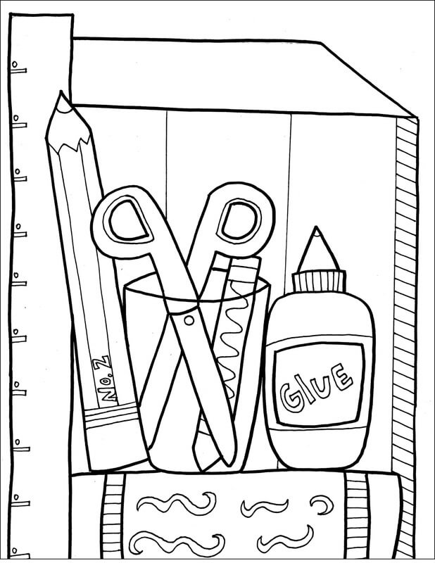 Dibujo de Herramientas de Aprendizaje En La Escuela para Colorear y Imprimir