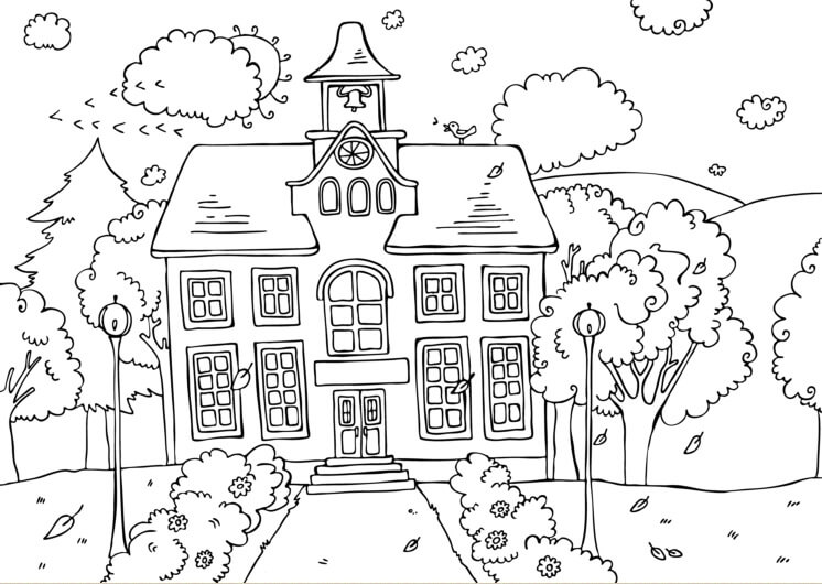 Dibujo de Impresionante Escuela para Colorear y Imprimir