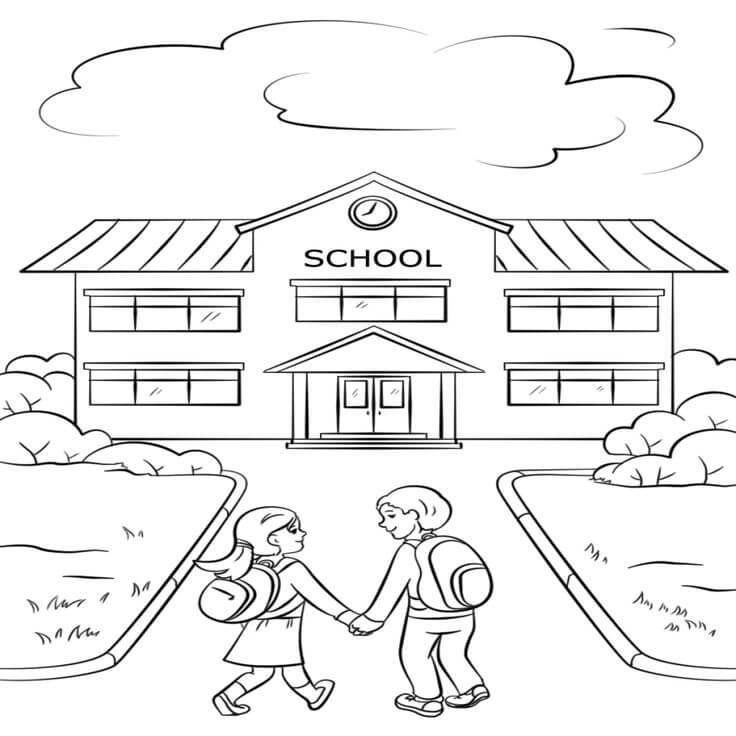 Dibujo de Los Niños Felices Van a La Escuela para Colorear y Imprimir