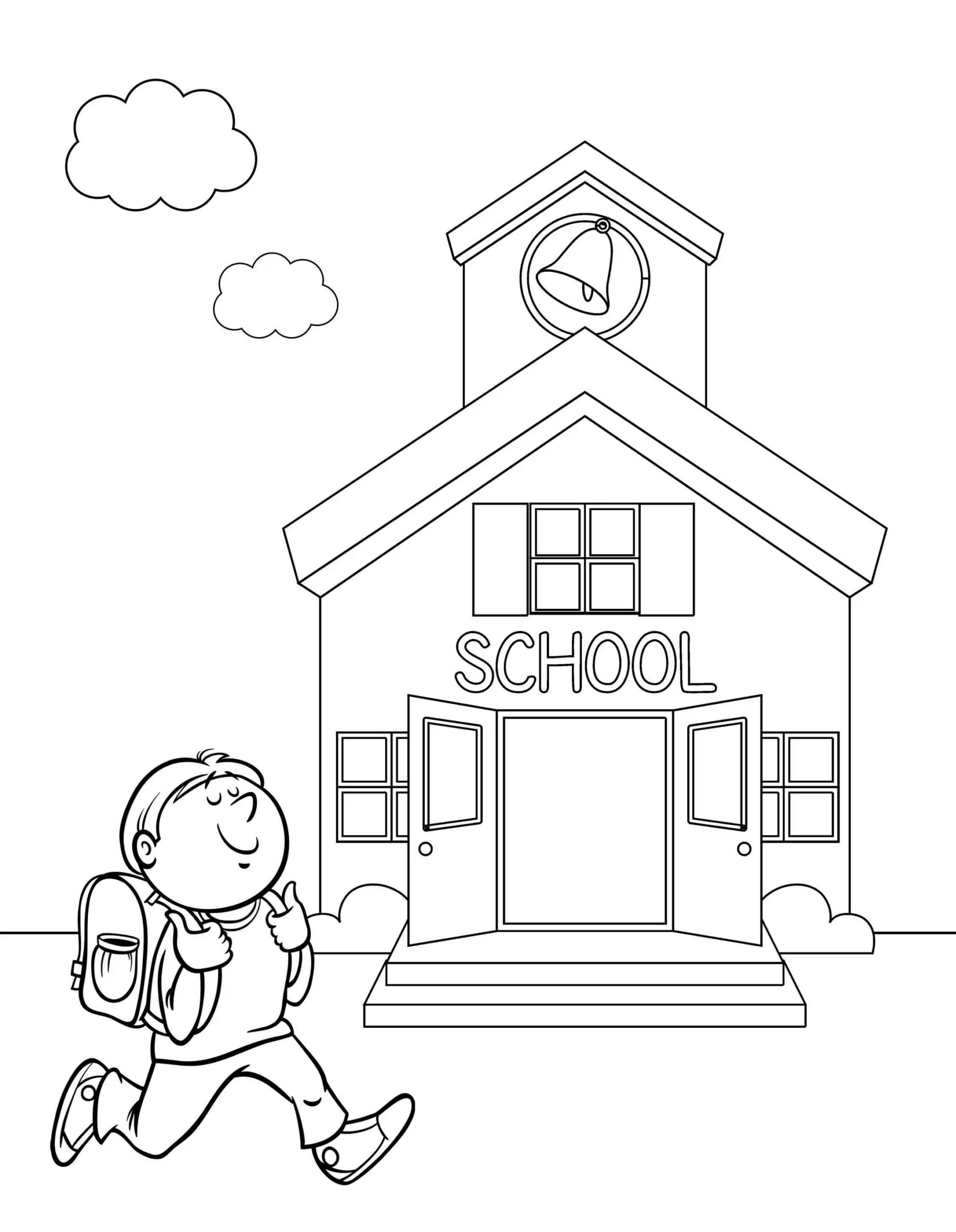 Dibujo de Niño Sonriente Corriendo a La Escuela Scaled para Colorear y Imprimir