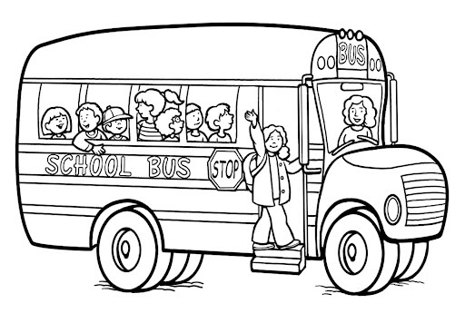 Dibujo de Niños En Autobús Escolar para Colorear y Imprimir