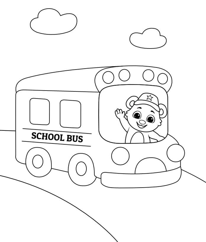 Dibujo de Oso En Autobús Escolar para Colorear y Imprimir