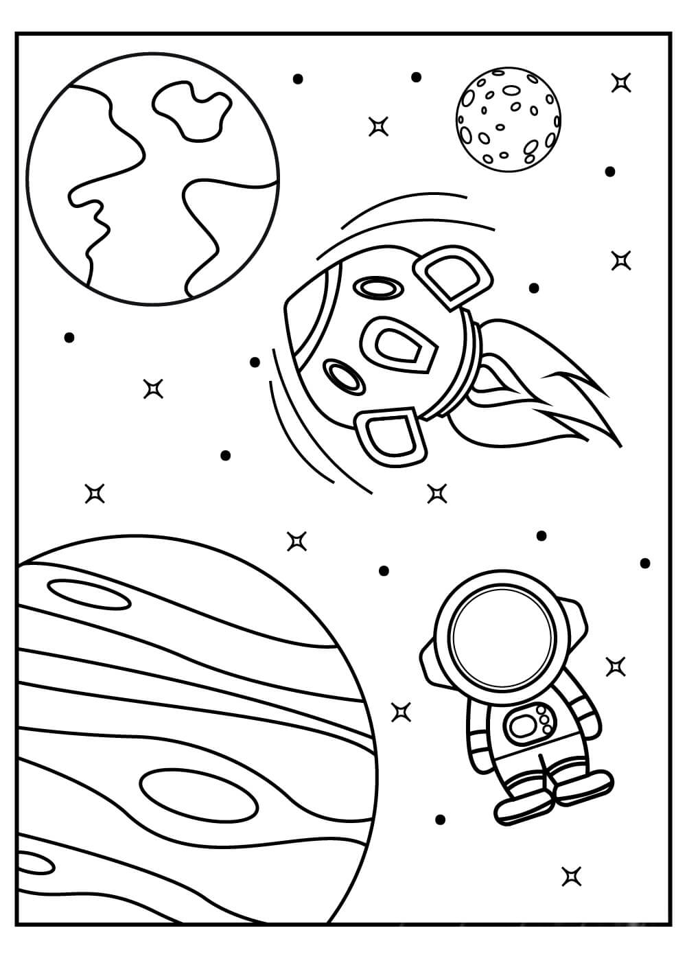 Dibujo de Cohete y Astronauta Del Espacio Exterior para Colorear y Imprimir