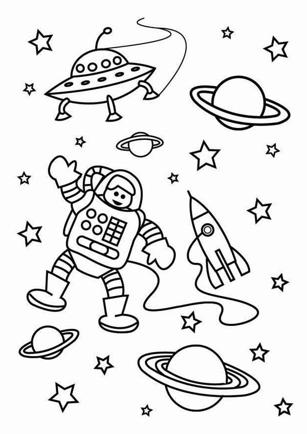 Dibujo de El Astronauta En El Espacio Exterior para Colorear y Imprimir