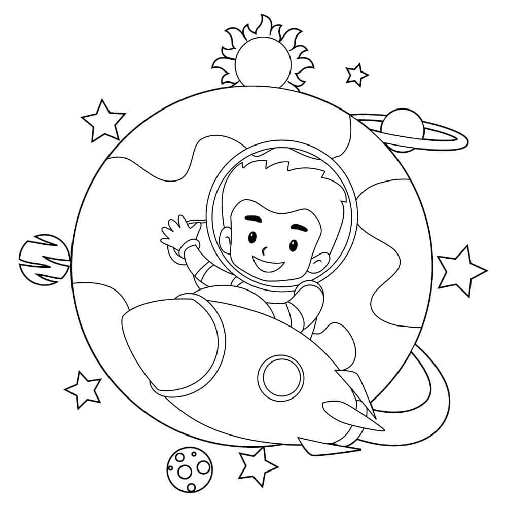 Dibujo de Kid Astronautas Del Espacio Exterior para Colorear y Imprimir