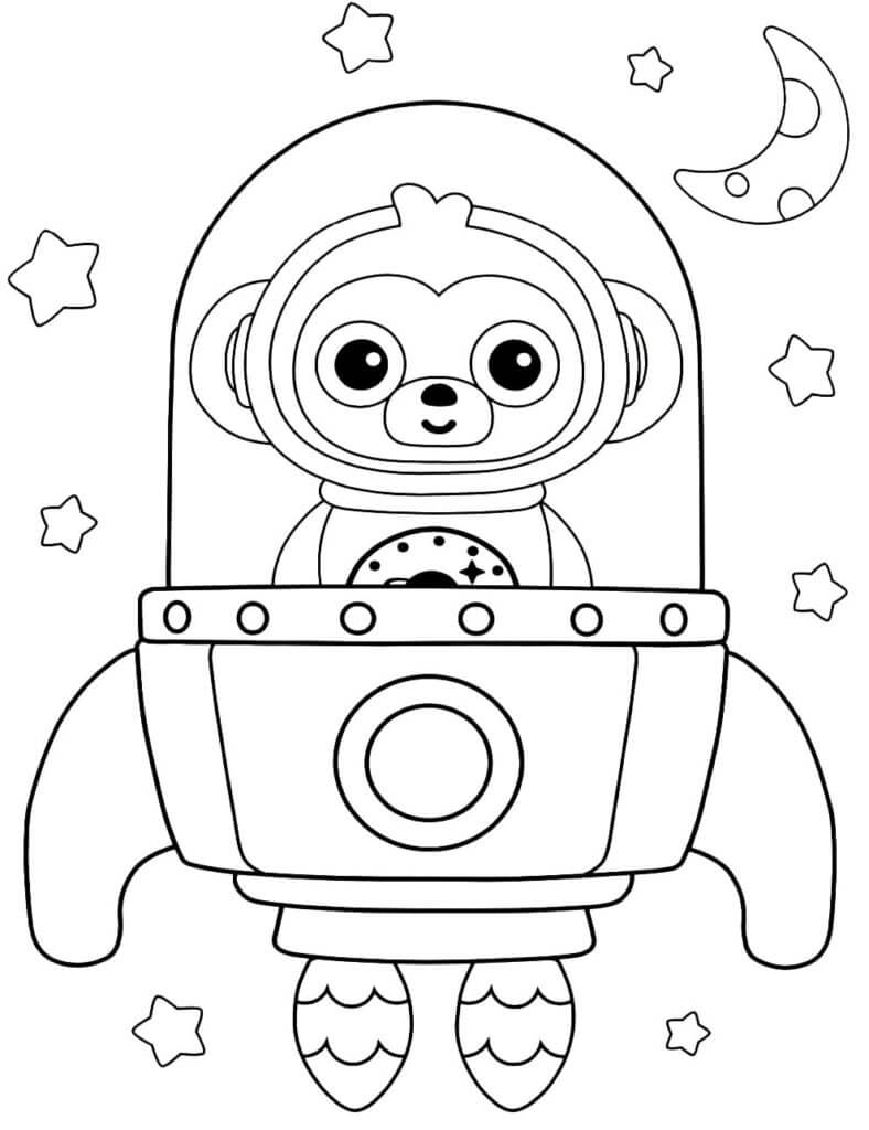 Dibujo de Mono Alienígena En El Espacio para Colorear y Imprimir