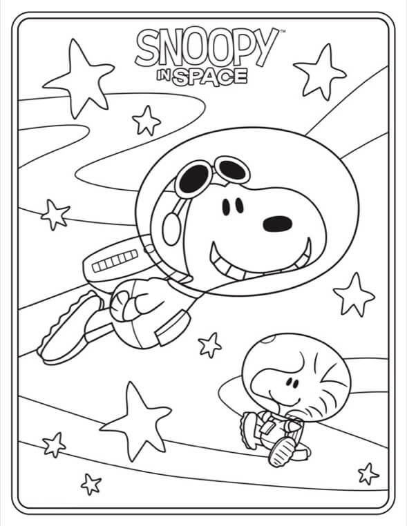 Dibujo de Snoopy En El Espacio para Colorear y Imprimir