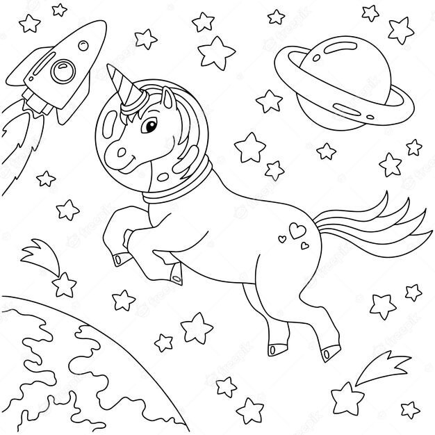 Dibujo de Unicornio Espacio Exterior para Colorear y Imprimir