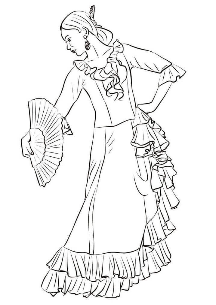 Dibujo de Bailarina de Flamenco Espanola para Colorear y Imprimir
