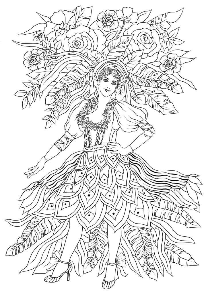 Dibujo de Bailarina En El Carnaval de Tenerife para Colorear y Imprimir