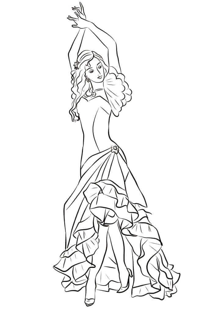 Dibujo de Chica Flamenca para Colorear y Imprimir