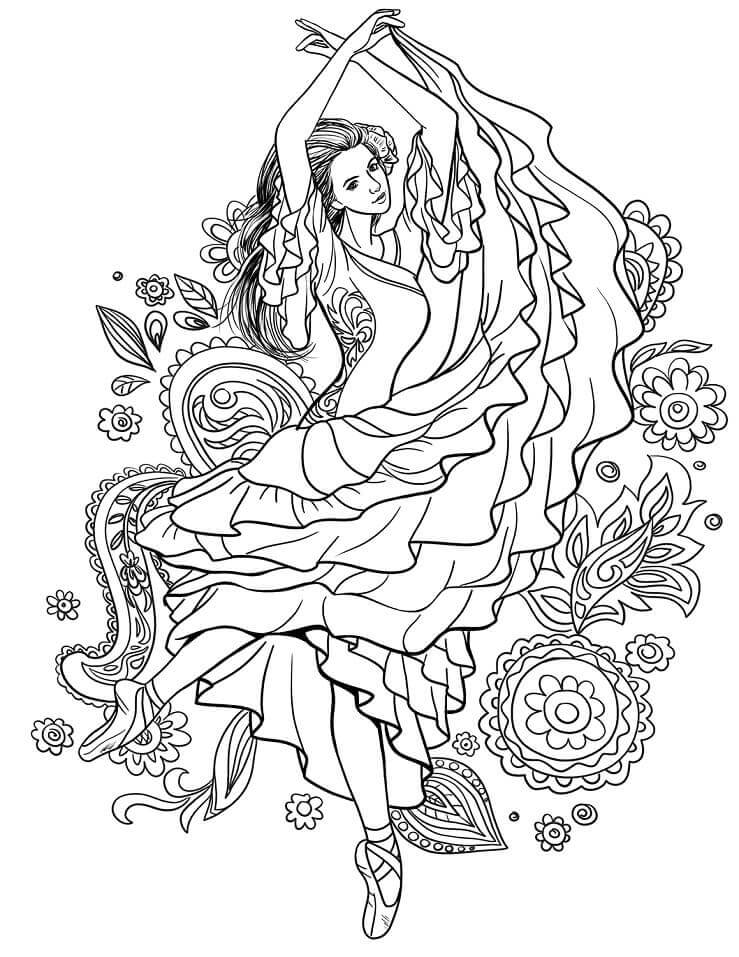 Dibujo de Gitana Bailando Carmen para Colorear y Imprimir