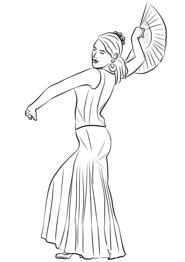 Dibujo de Mujer Espanola Bailando para Colorear y Imprimir