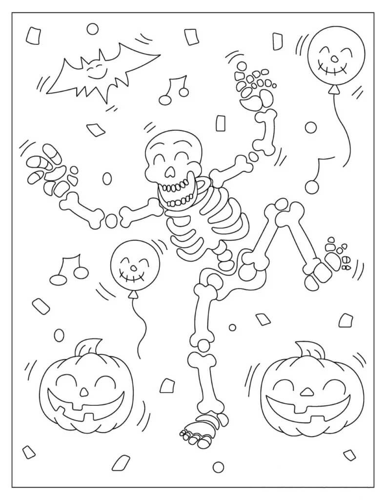 Dibujo de Esqueleto de Divertidos Dibujos Animados para Colorear y Imprimir