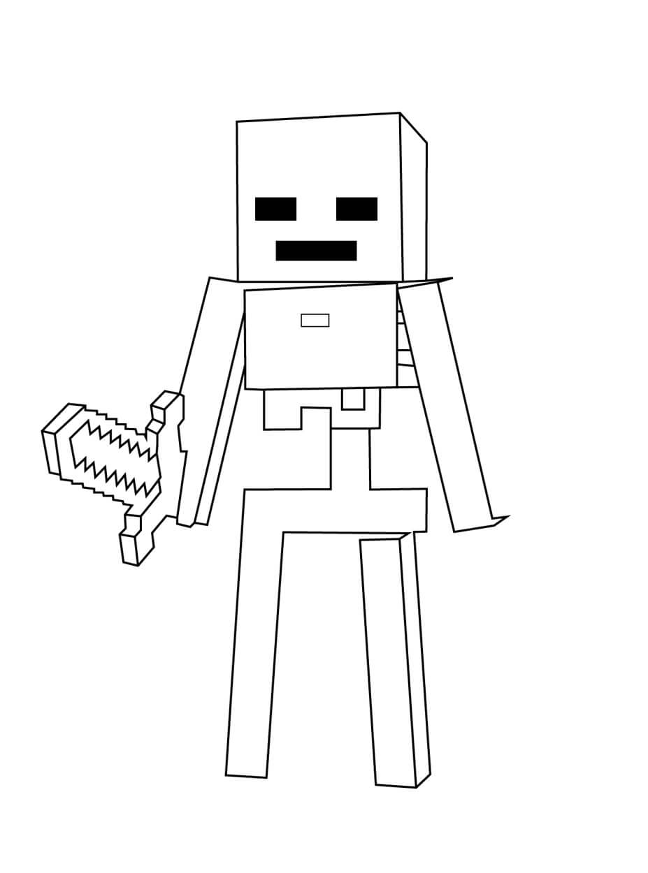 Dibujo de Esqueleto de Minecraft Con Espada para Colorear y Imprimir