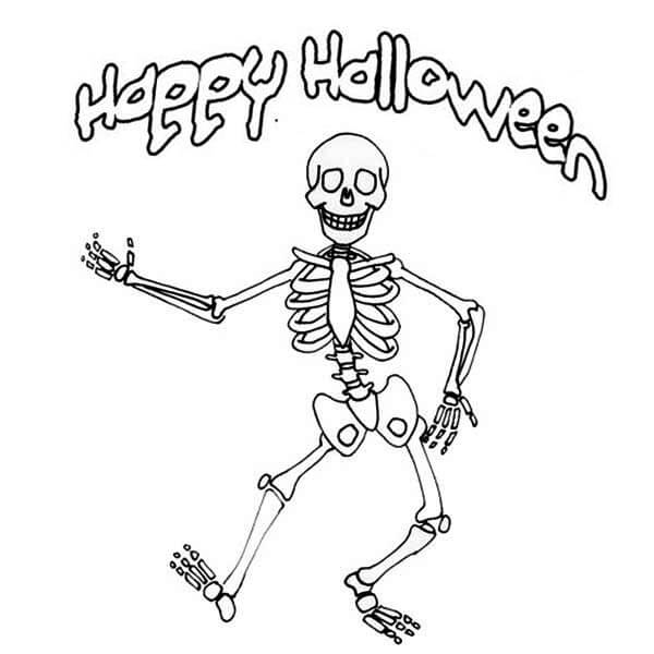 Dibujo de Esqueleto ¡Feliz para Colorear y Imprimir