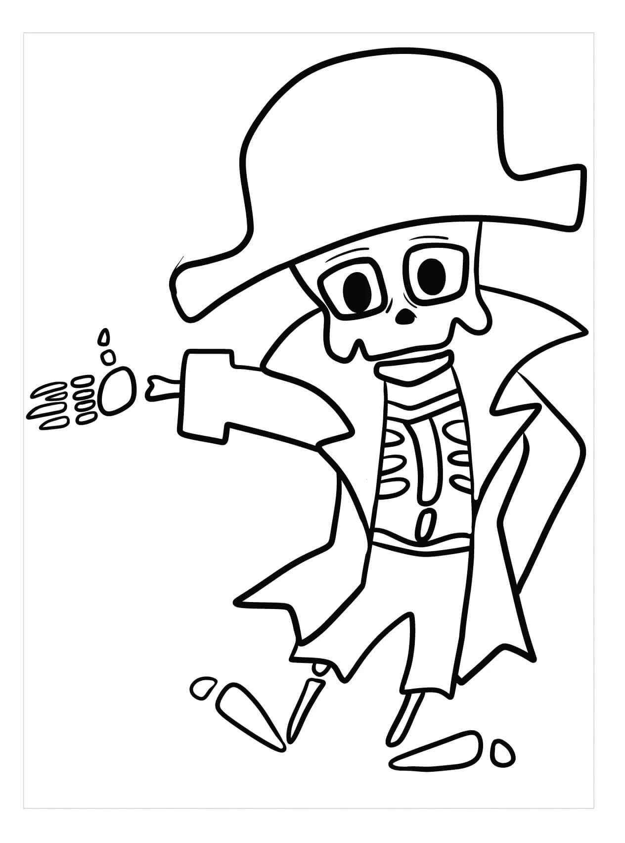 Dibujo de Esqueleto Pirata Chibi para Colorear y Imprimir