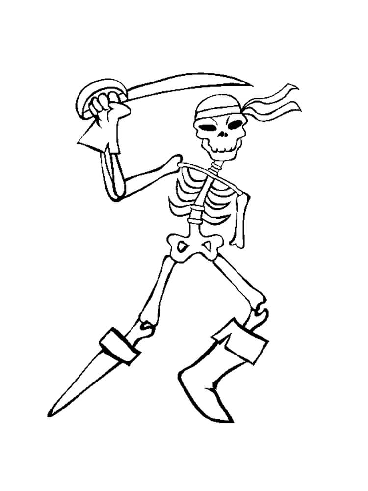 Dibujo de Esqueleto Pirata Con Espada para Colorear y Imprimir