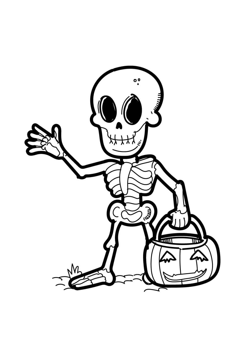 Dibujo de Esqueleto Sosteniendo Lámpara para Colorear y Imprimir